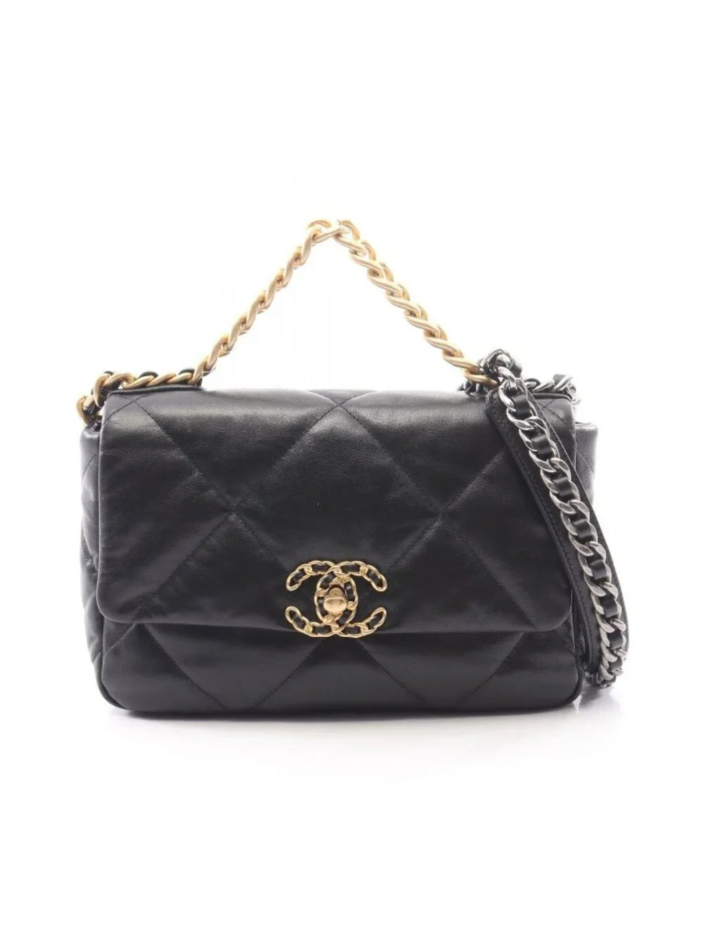 Chanel Shoulder Bag 19 Dizeneuf Quilted 2-Way Black Lambskin 19 Chain